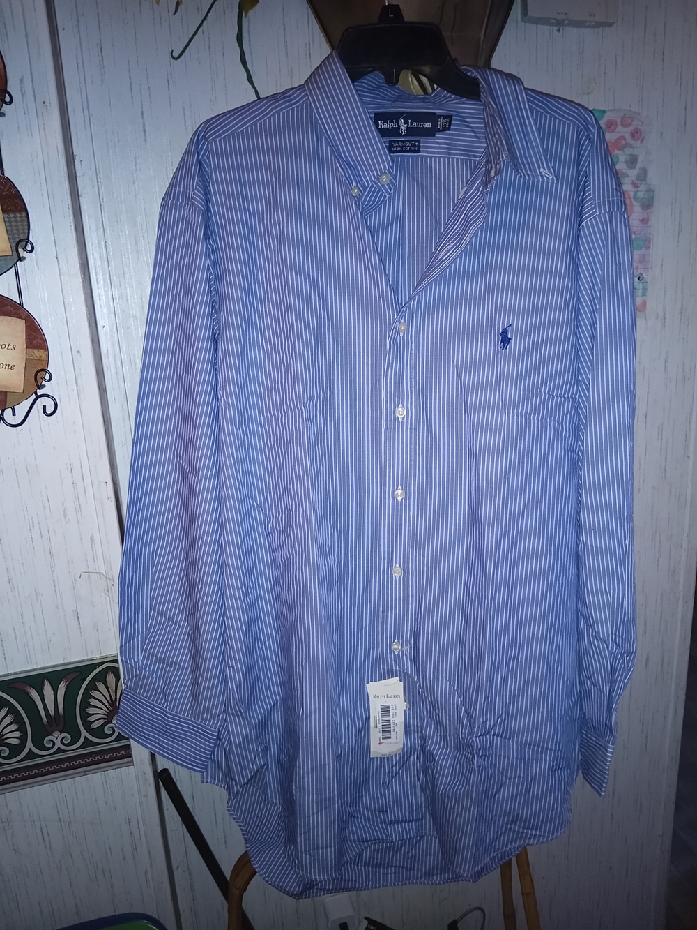 Ralph Lauren Blue and White Pinstripe Button-Down Shirt